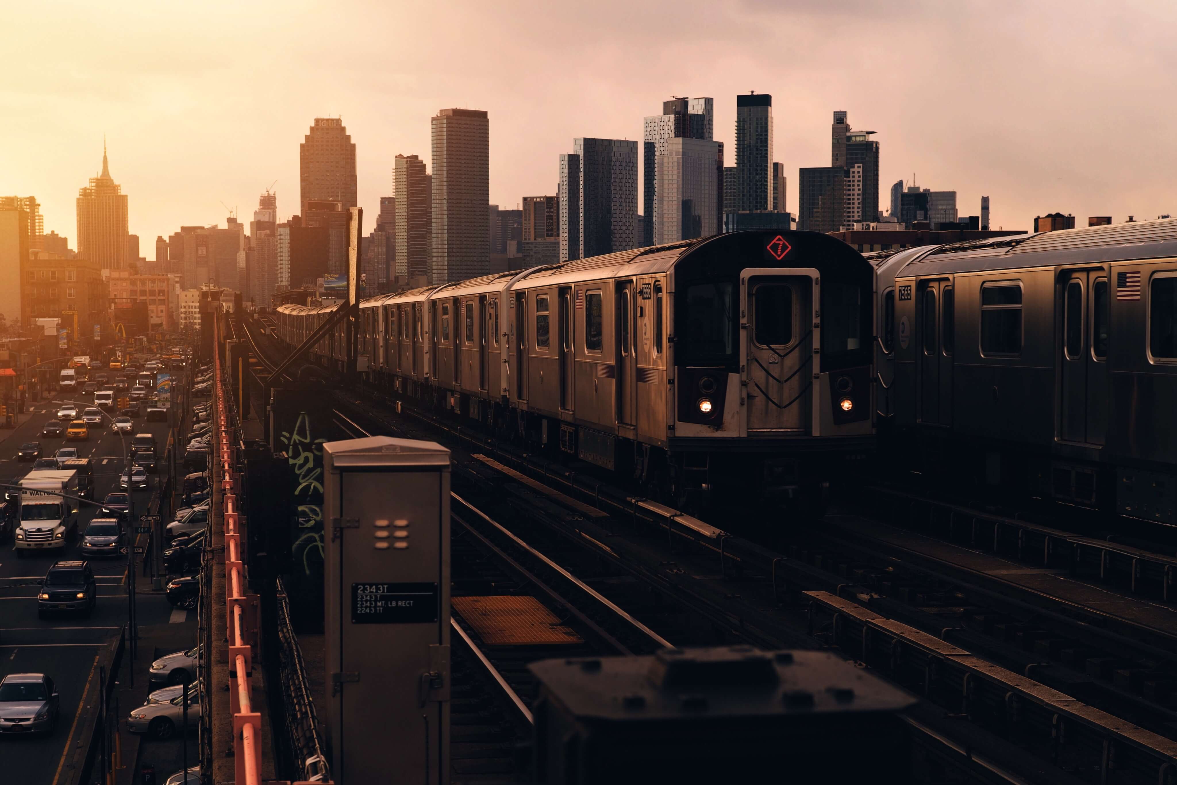 Above-ground 7 Train with Long Island City downtown in the background