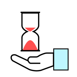 Illustration of outstretched hand holding hourglass
