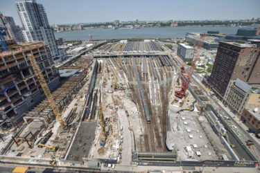 High-angle view of construction site on the Hudson River