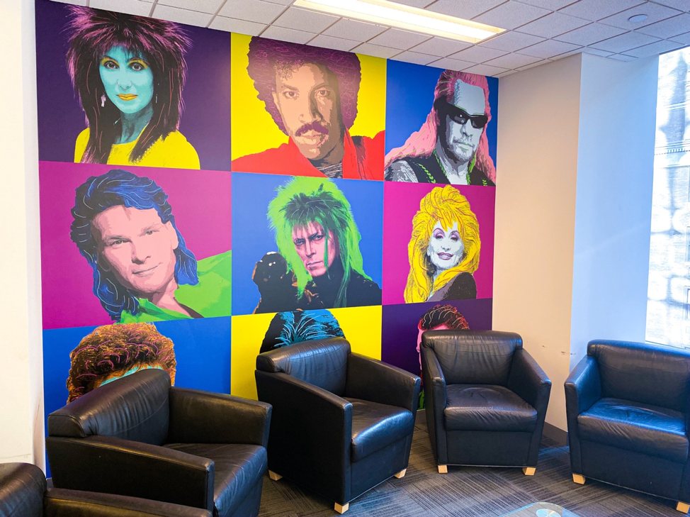 Pop culture pop-art mural at PulsePoint office