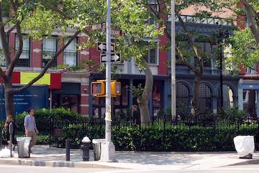 Corner of Hudson and Duane streets outside Duane Park