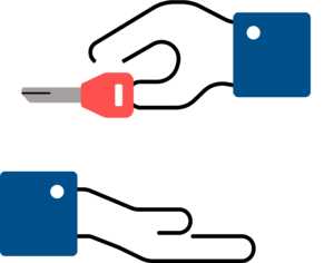 Illustration of hand passing a key to another hand below it